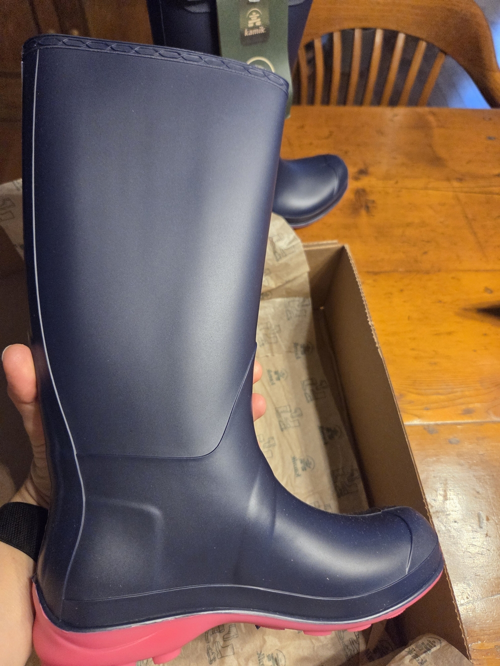Kamik Olivia Rain Boots Navy Pink Women US 7 Brand New
